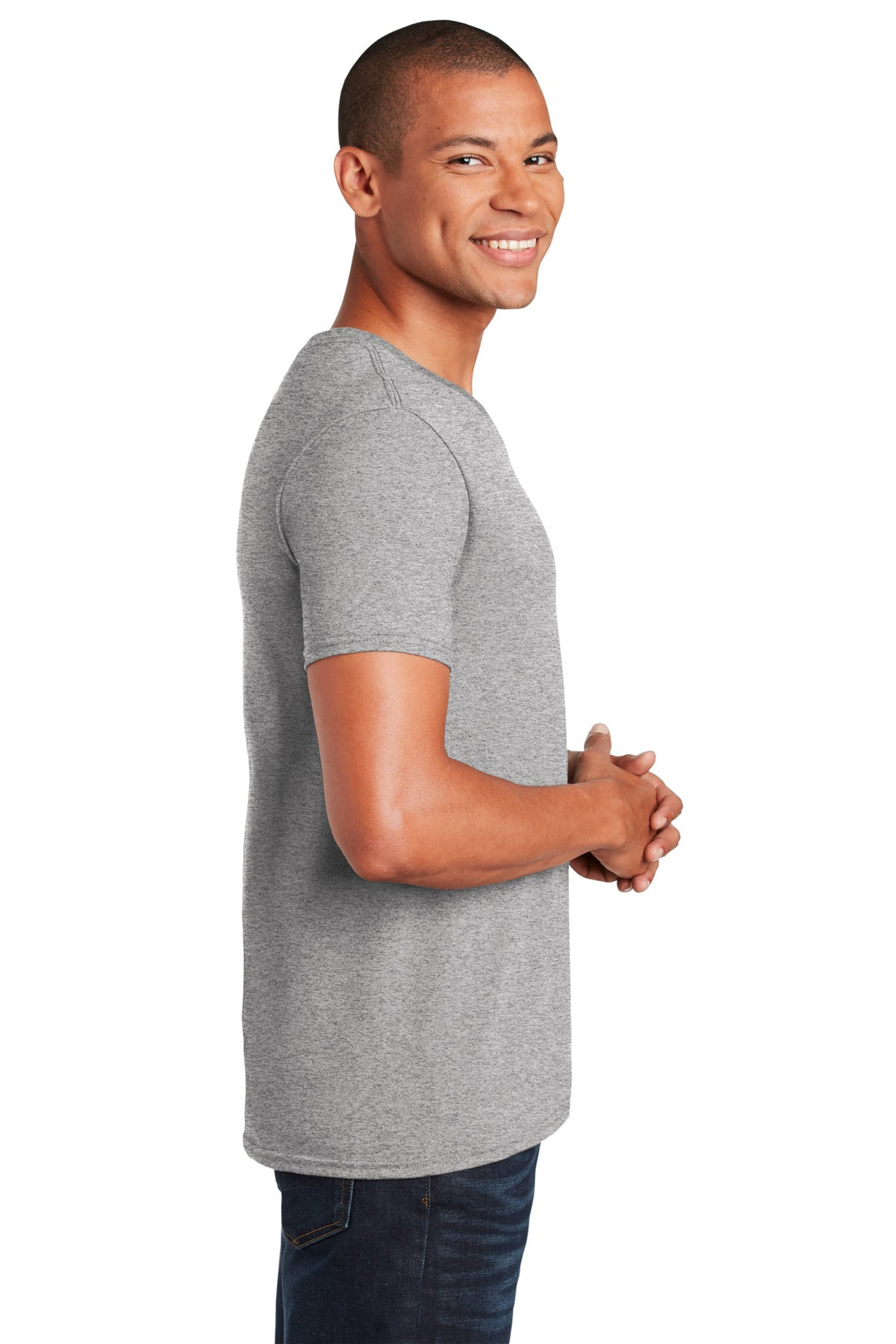 Sport Grey Gildan Softstyle V-Neck T-Shirt. 64V00