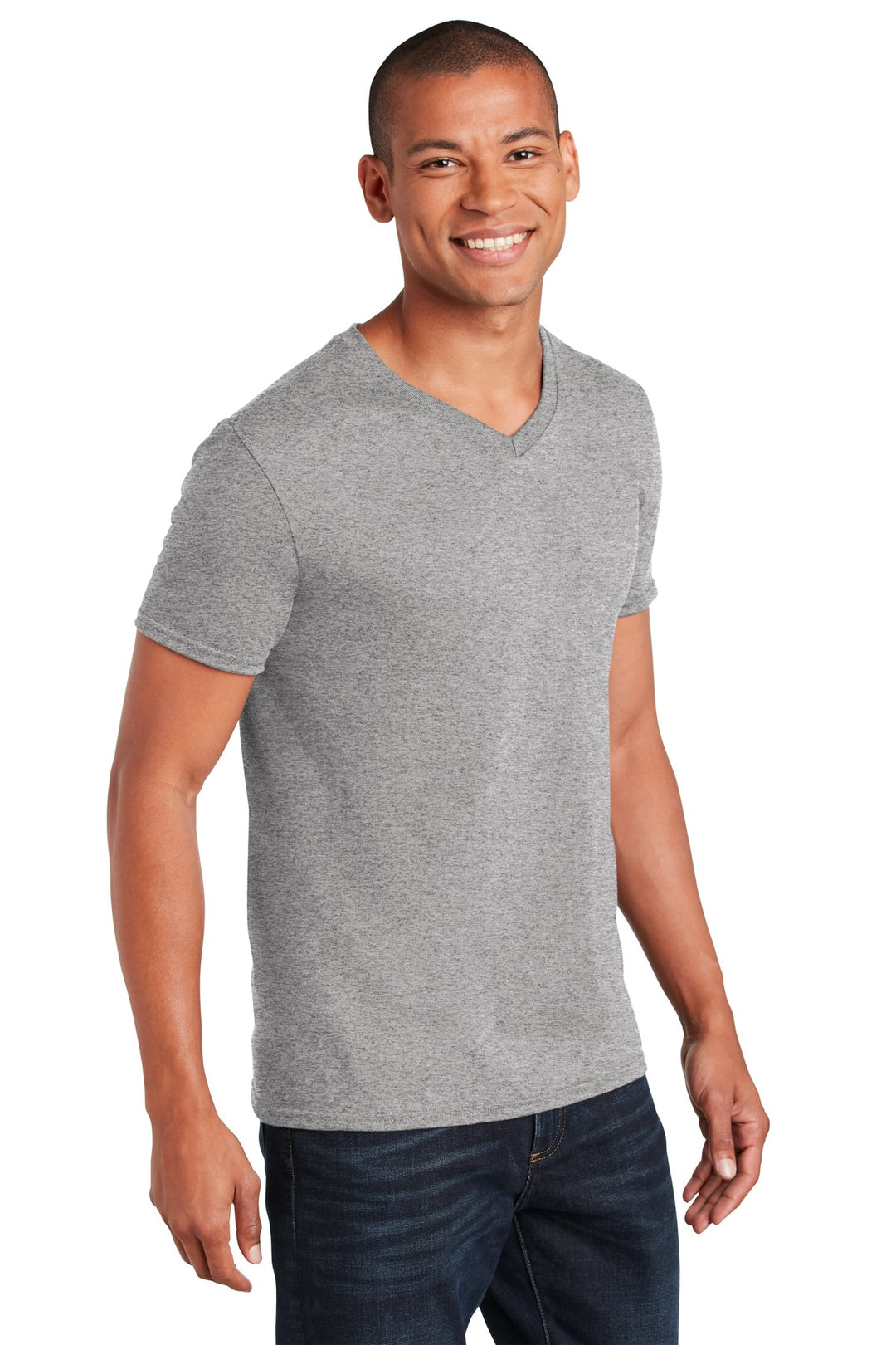 Sport Grey Gildan Softstyle V-Neck T-Shirt. 64V00