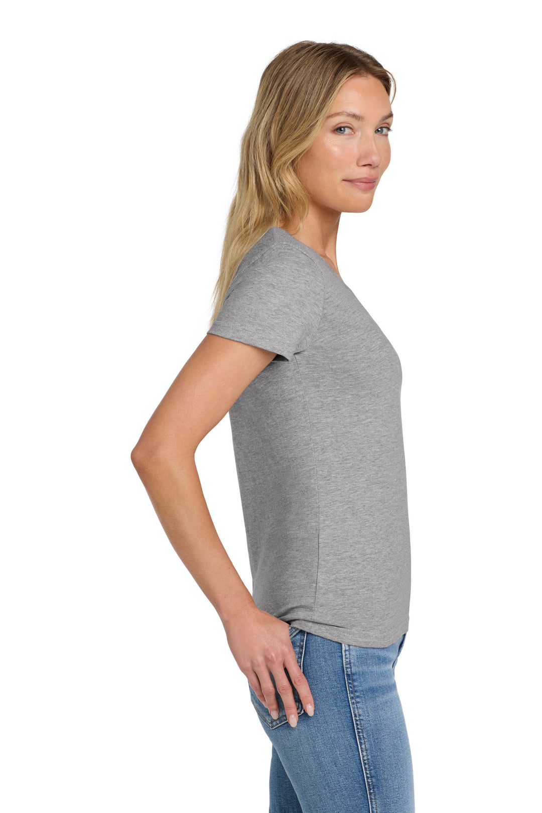 Sport Grey Gildan Softstyle Women's Fit V-Neck T-Shirt. 64V00L