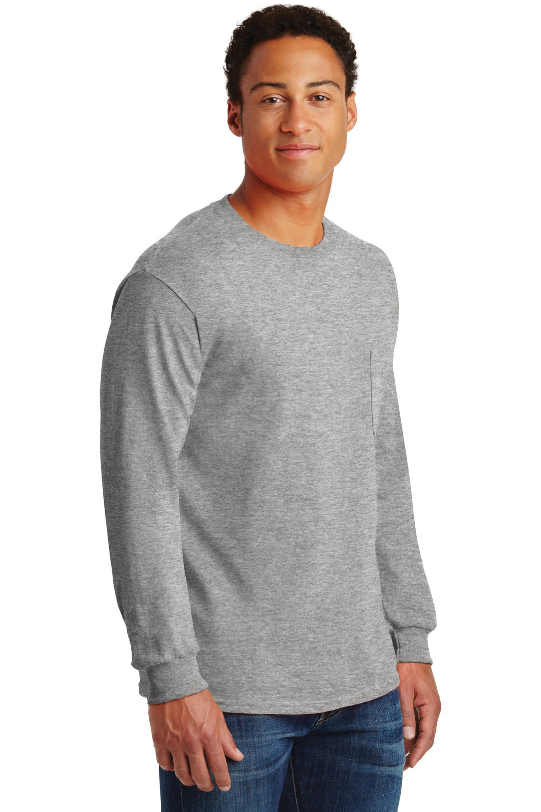 Sport Grey Gildan - Ultra Cotton 100% US Cotton Long Sleeve T-Shirt with Pocket. 2410