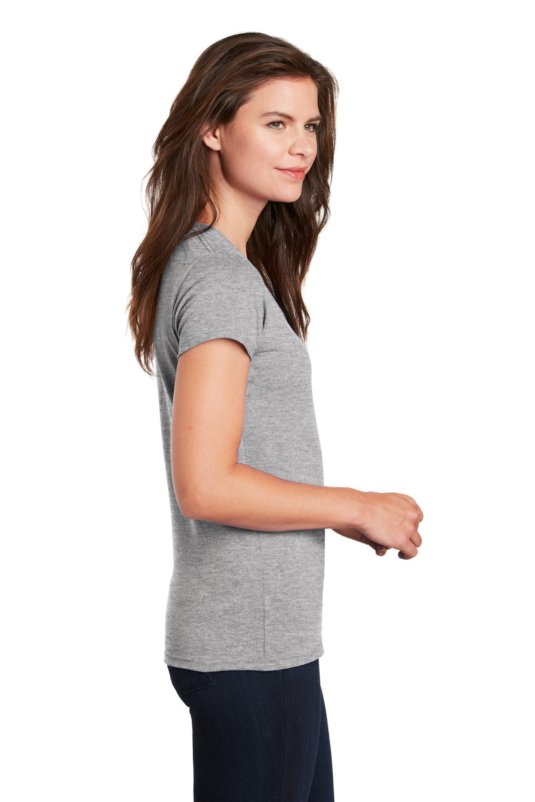 Sport Grey Gildan Women's Heavy Cotton 100% Cotton V-Neck T-Shirt. 5V00L