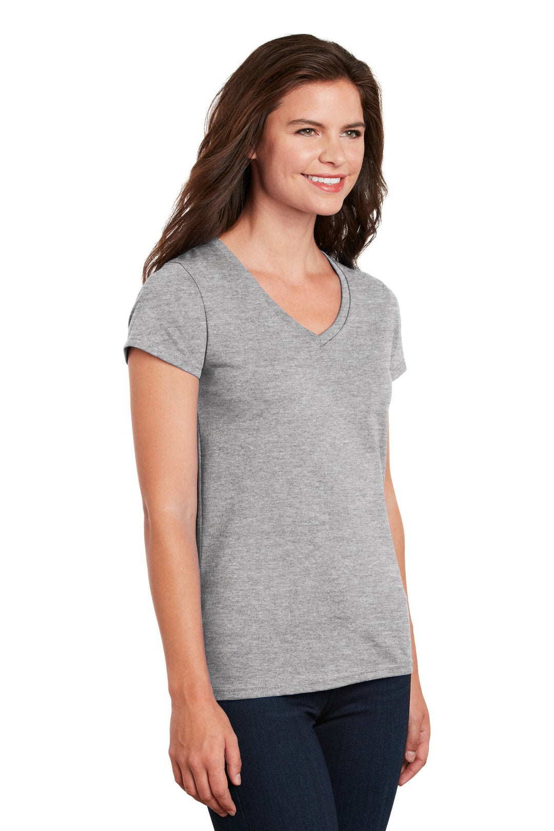 Sport Grey Gildan Women's Heavy Cotton 100% Cotton V-Neck T-Shirt. 5V00L