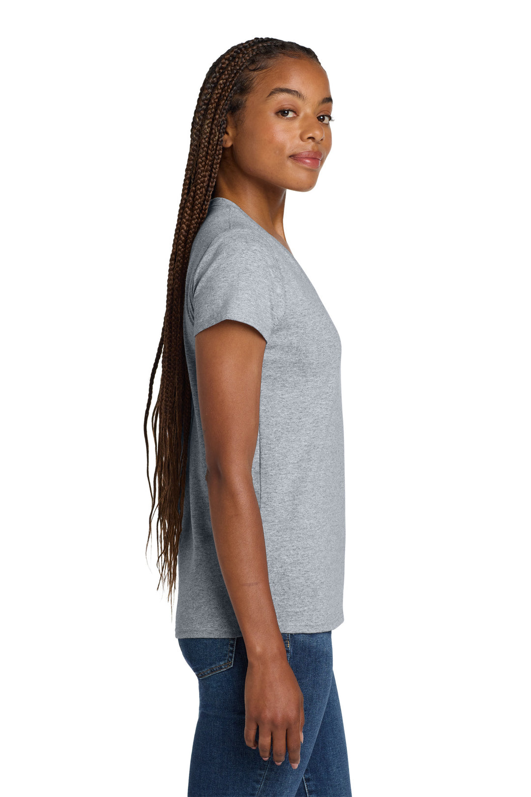 Sport Grey Gildan Women's Heavy Cotton 100% Cotton V-Neck T-Shirt. 5V00L