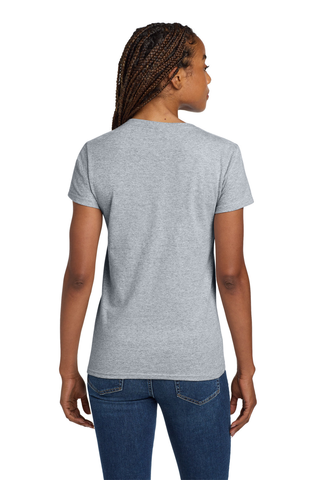 Sport Grey Gildan Women's Heavy Cotton 100% Cotton V-Neck T-Shirt. 5V00L