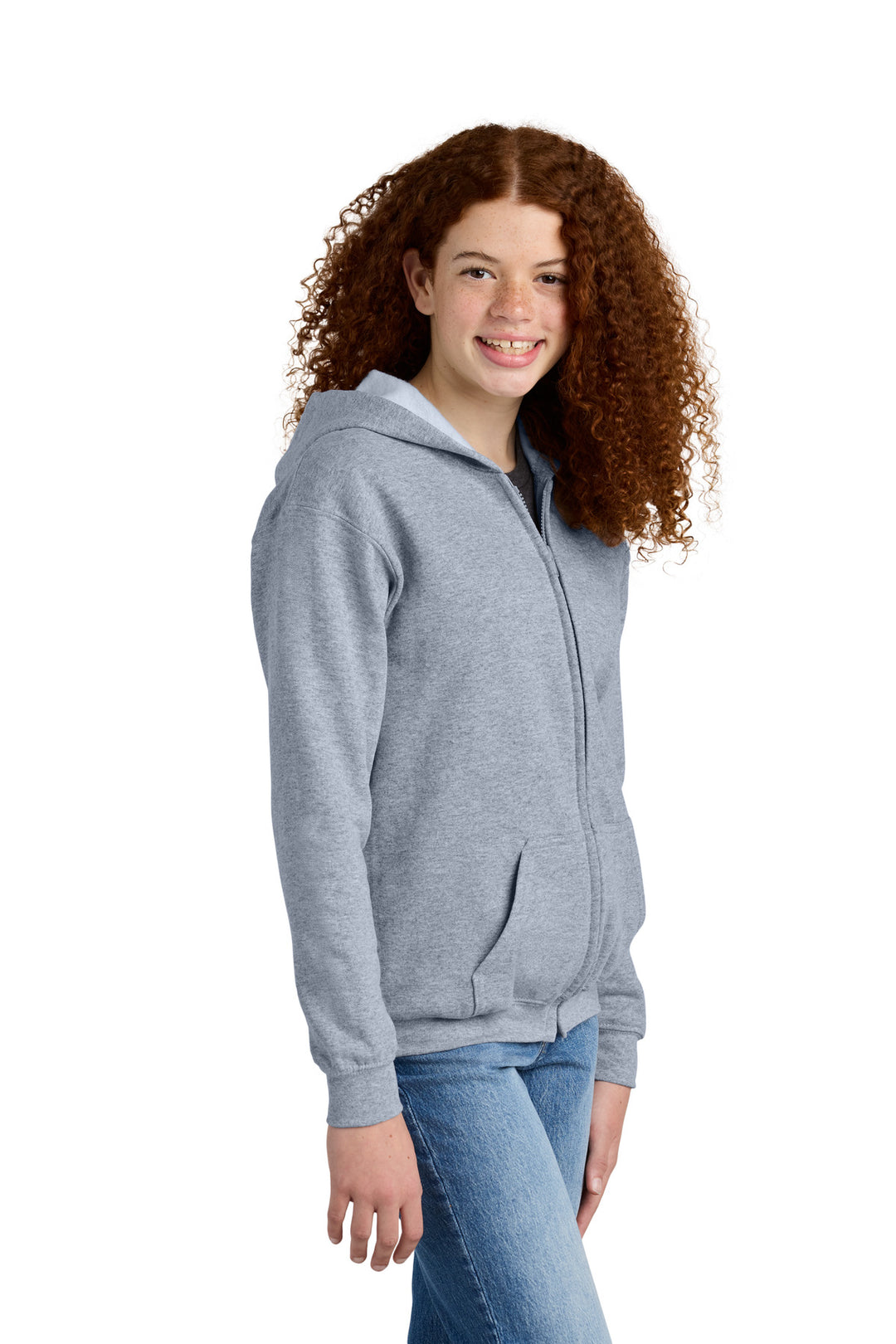 Sport Grey Gildan Youth Heavy Blend Full-Zip Hooded Sweatshirt. 18600B