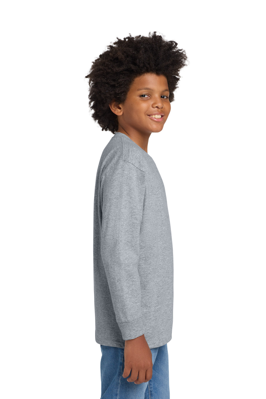 Sport Grey Gildan Youth Heavy Cotton 100% Cotton Long Sleeve T-Shirt. 5400B