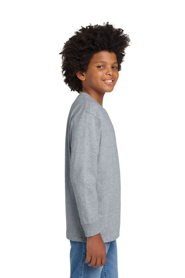 Sport Grey Gildan Youth Heavy Cotton 100% Cotton Long Sleeve T-Shirt. 5400B