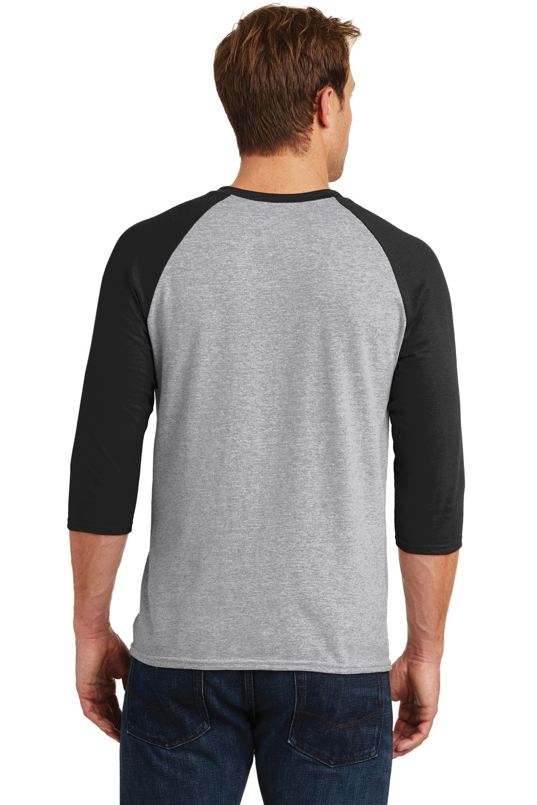 Sport Grey/Blk Gildan Heavy Cotton 3/4-Sleeve Raglan T-Shirt. 5700