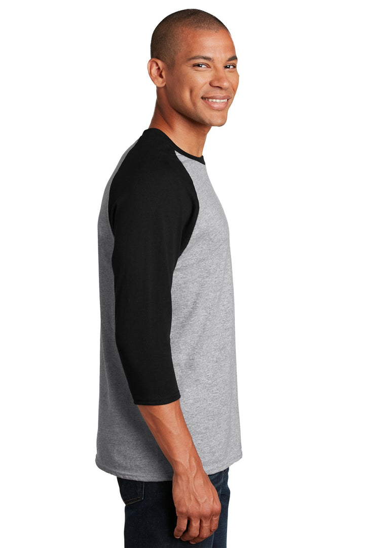 Sport Grey/Blk Gildan Heavy Cotton 3/4-Sleeve Raglan T-Shirt. 5700