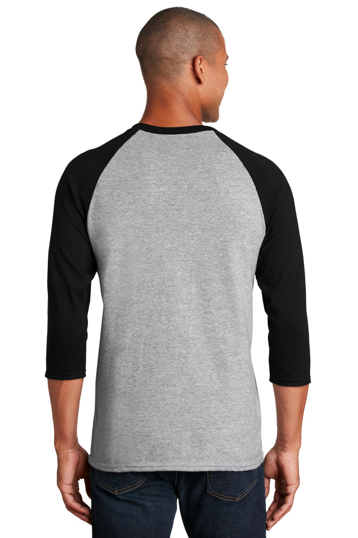 Sport Grey/Blk Gildan Heavy Cotton 3/4-Sleeve Raglan T-Shirt. 5700