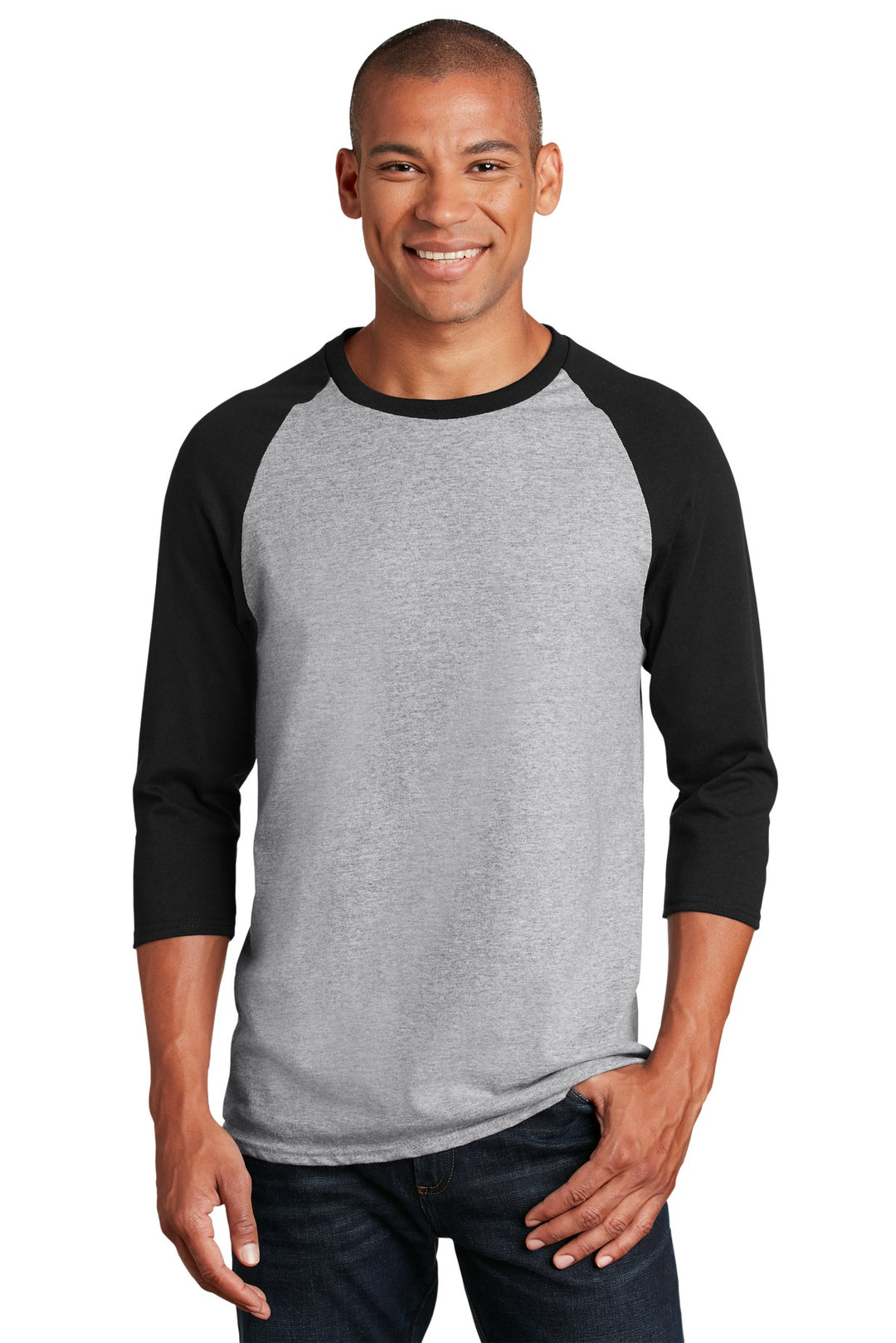 Sport Grey/Blk Gildan Heavy Cotton 3/4-Sleeve Raglan T-Shirt. 5700