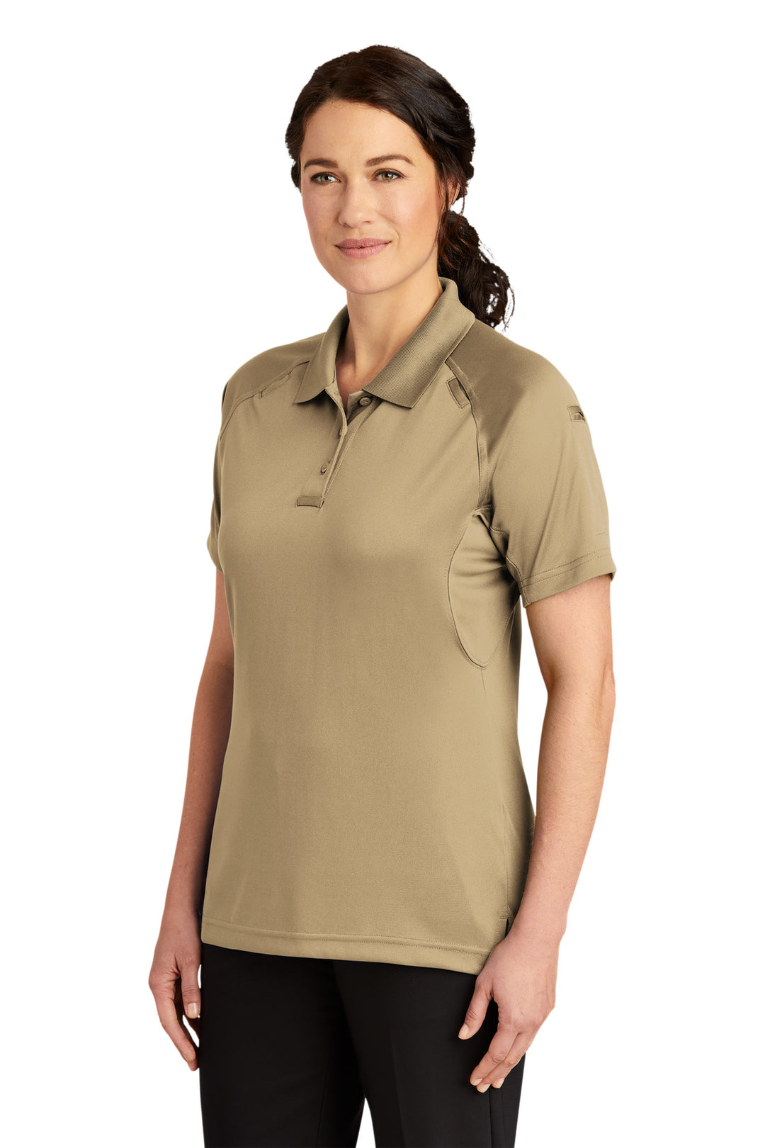 Tan CornerStone Women's Select Snag-Proof Tactical Polo. CS411