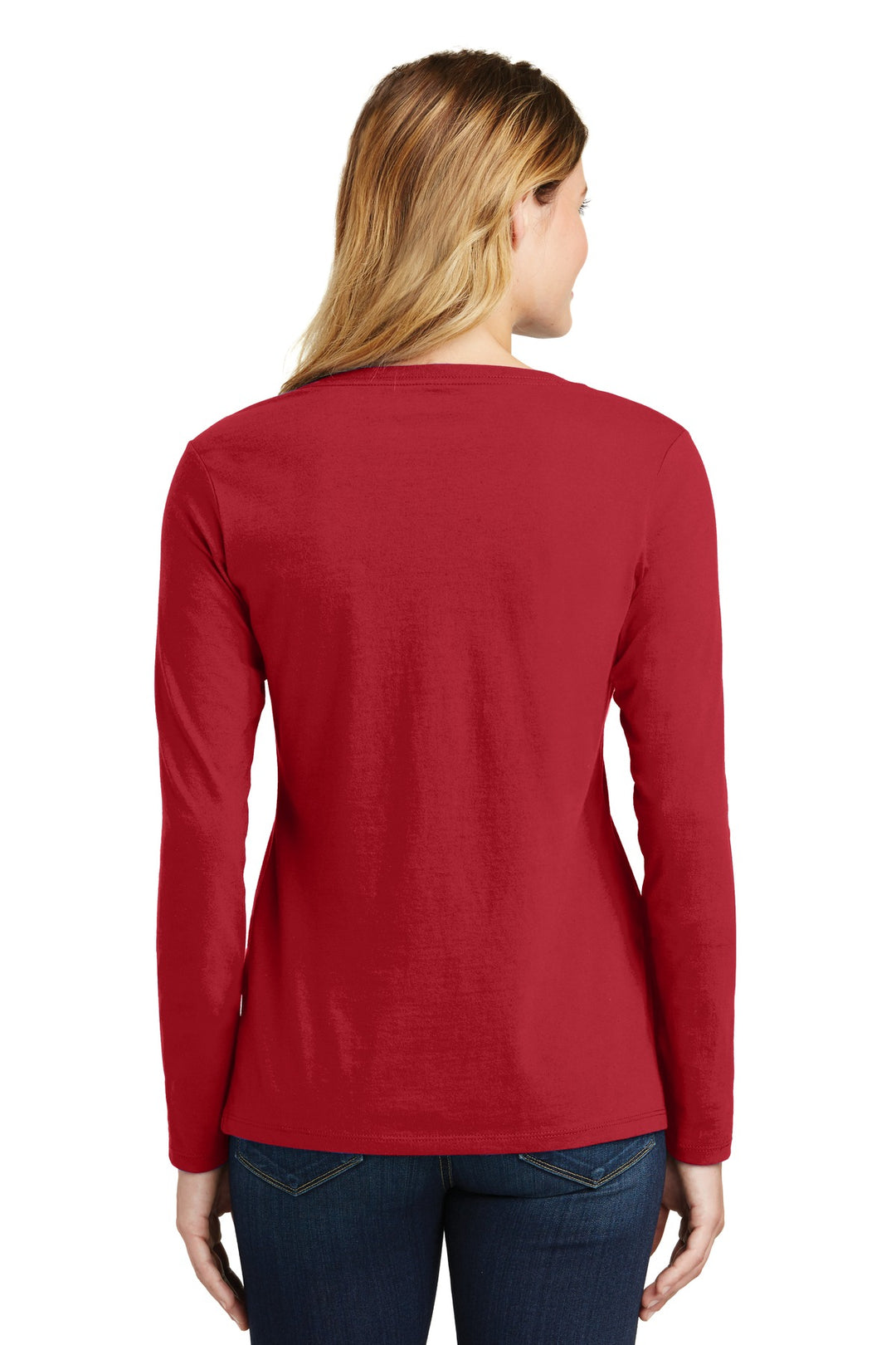 Team Cardinal Port & Company Women's Long Sleeve Fan Favorite V-Neck Tee. LPC450VLS