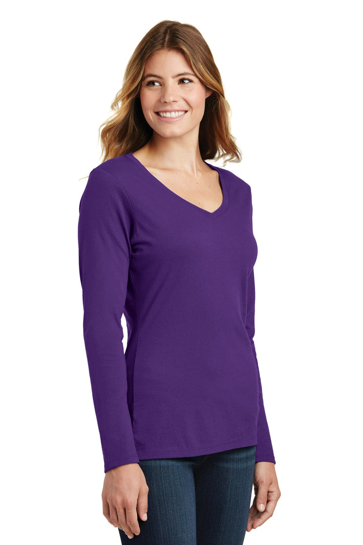 Team Purple Port & Company Women's Long Sleeve Fan Favorite V-Neck Tee. LPC450VLS