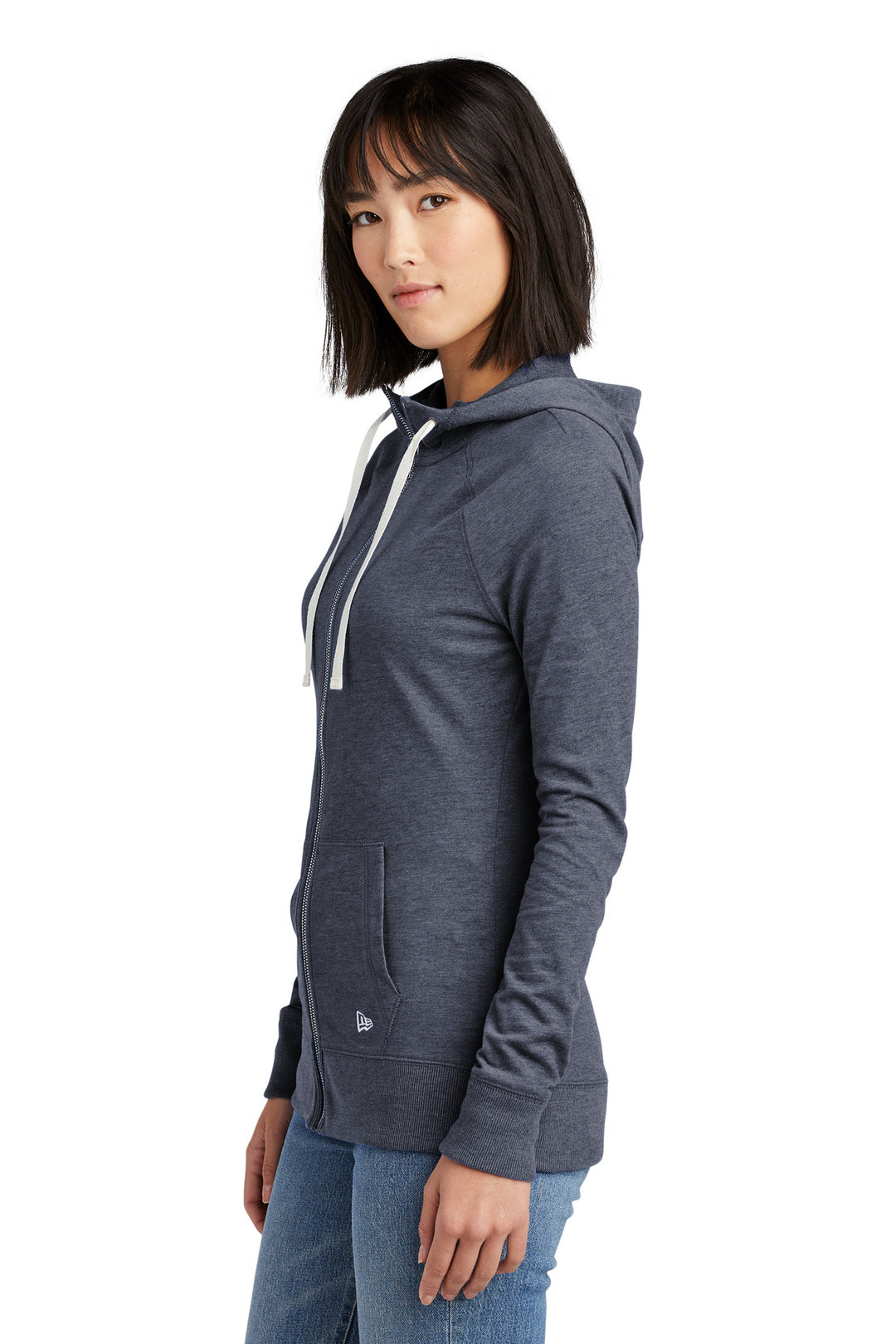 True Navy Hthr New Era Women's Sueded Cotton Blend Full-Zip Hoodie. LNEA122