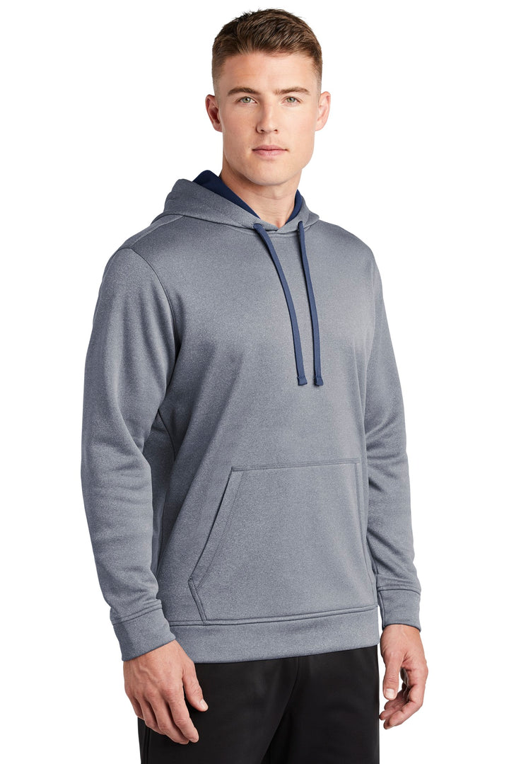 True Navy Hthr Sport-Tek PosiCharge Sport-Wick Heather Fleece Hooded Pullover. ST264
