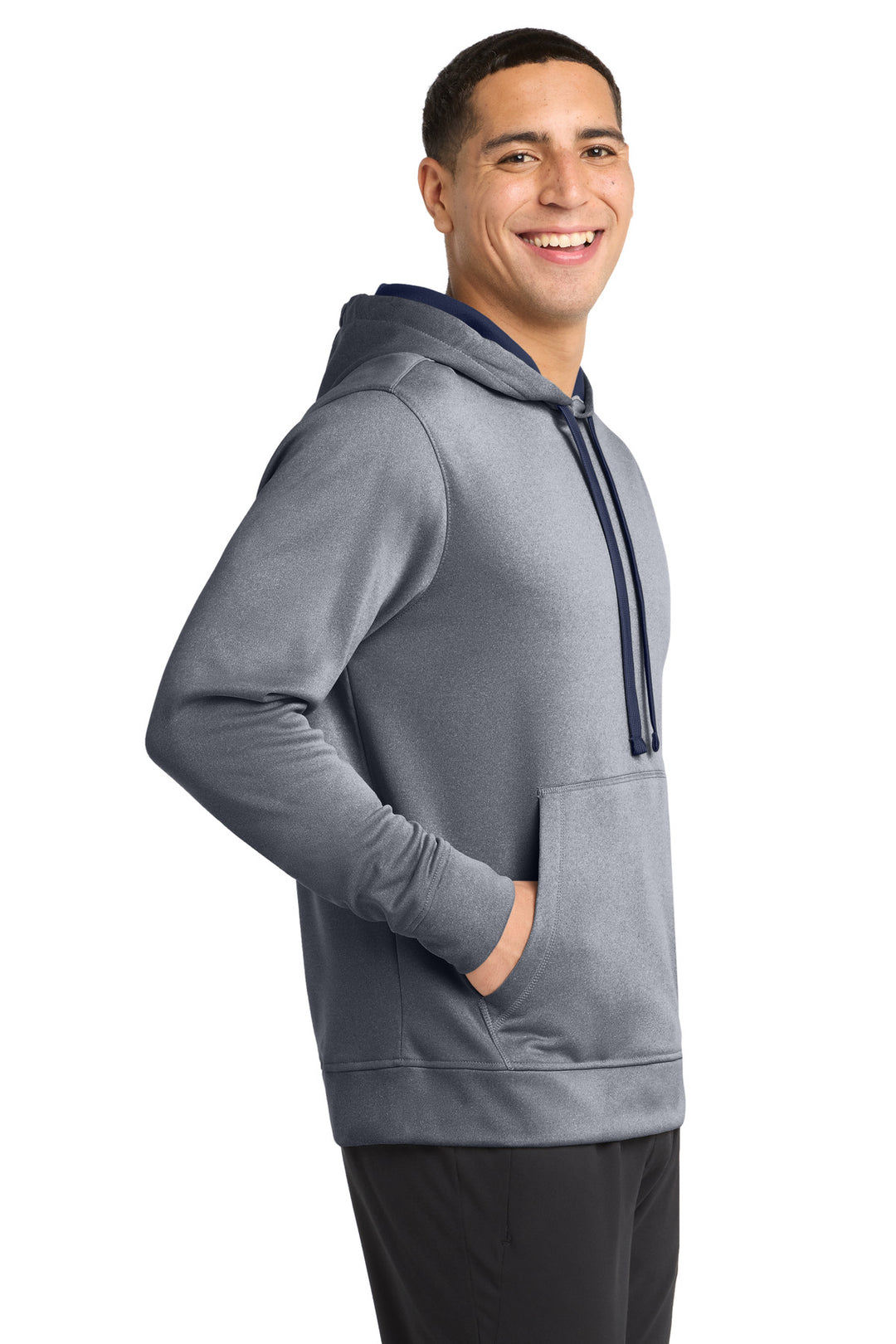 True Navy Hthr Sport-Tek PosiCharge Sport-Wick Heather Fleece Hooded Pullover. ST264