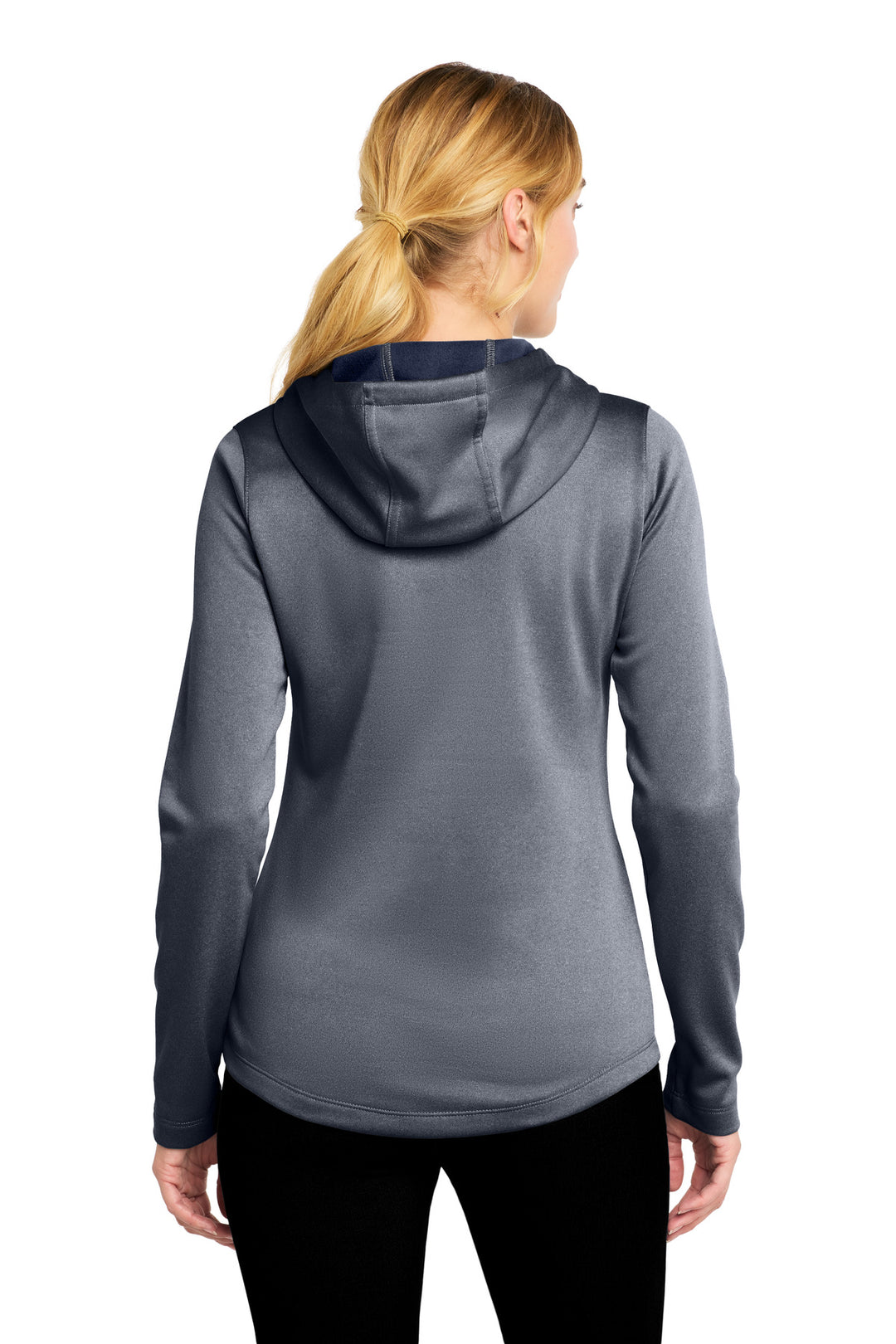 True Navy Hthr Sport-Tek Women's PosiCharge Sport-Wick Heather Fleece Hooded Pullover. LST264