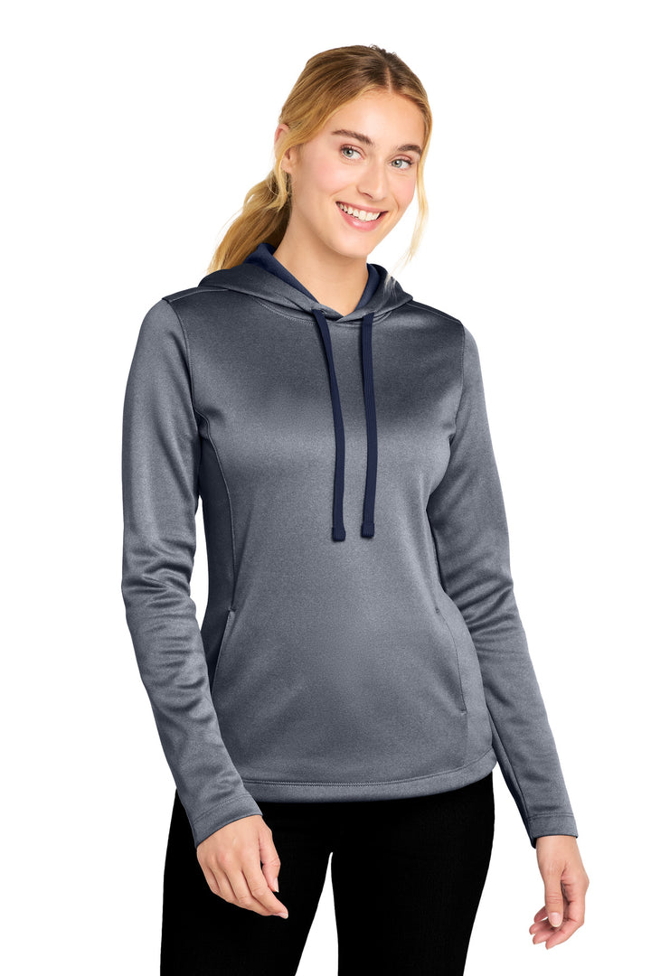 True Navy Hthr Sport-Tek Women's PosiCharge Sport-Wick Heather Fleece Hooded Pullover. LST264