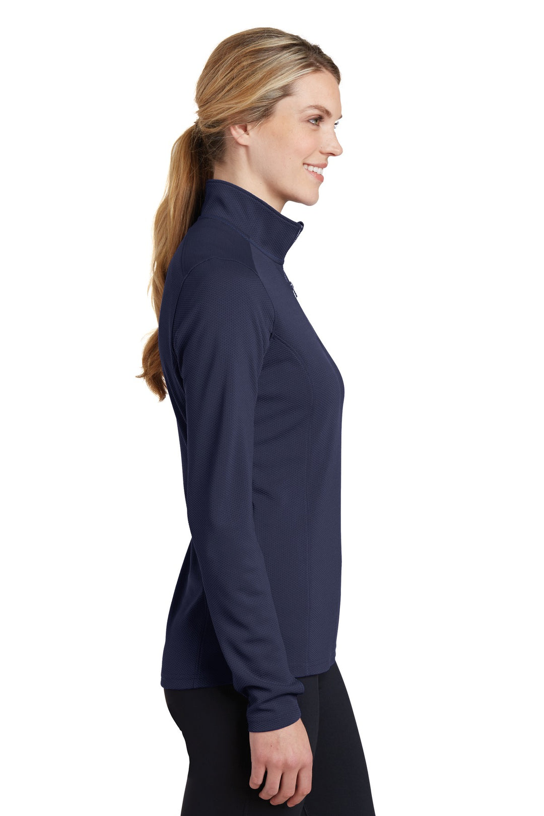 True Navy Sport-Tek Women's Sport-Wick Textured 1/4-Zip Pullover. LST860