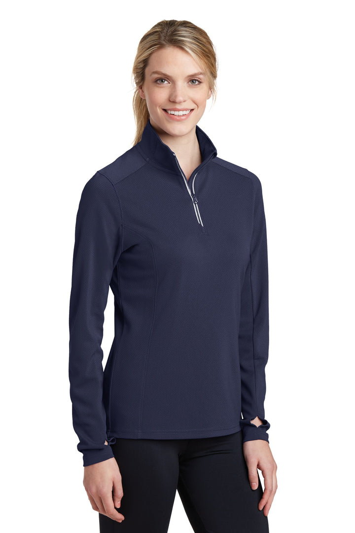 True Navy Sport-Tek Women's Sport-Wick Textured 1/4-Zip Pullover. LST860