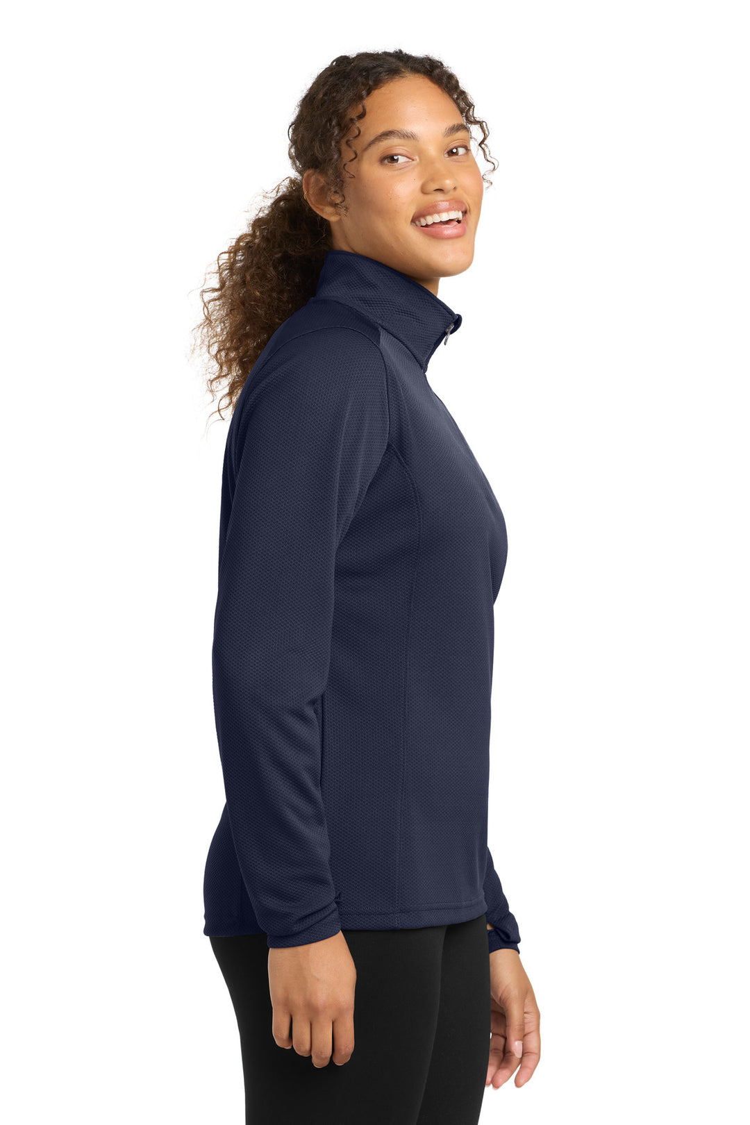 True Navy Sport-Tek Women's Sport-Wick Textured 1/4-Zip Pullover. LST860