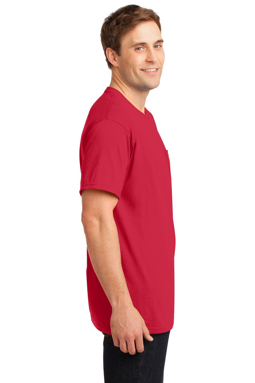 True Red Jerzees - Dri-Power 50/50 Cotton/Poly Pocket T-Shirt. 29MP