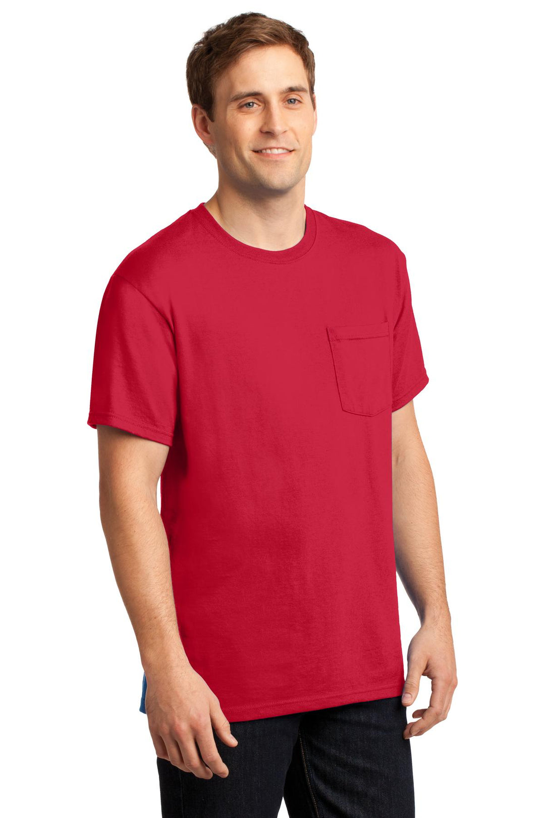 True Red Jerzees - Dri-Power 50/50 Cotton/Poly Pocket T-Shirt. 29MP
