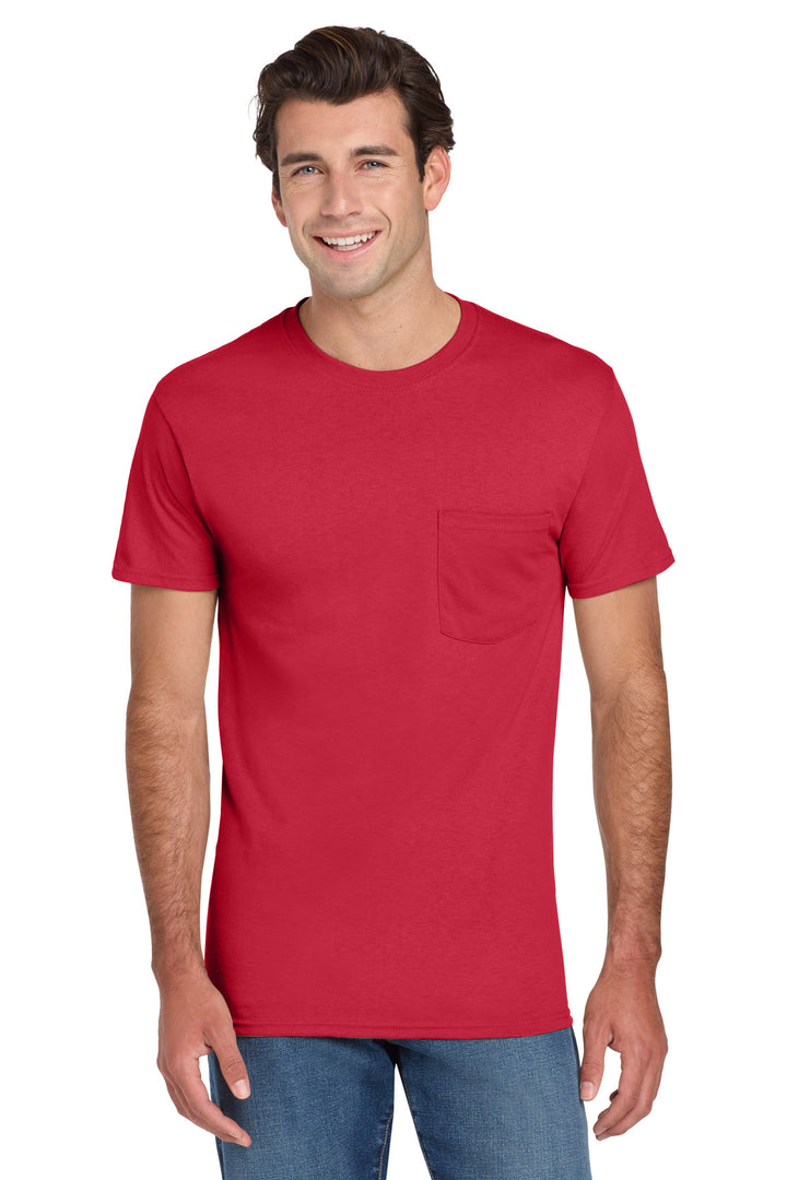 True Red Jerzees - Dri-Power 50/50 Cotton/Poly Pocket T-Shirt. 29MP