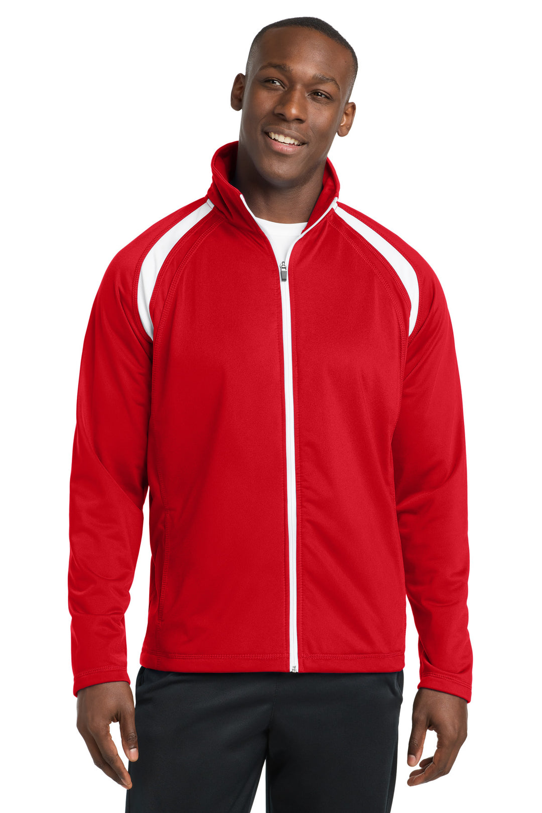 True Red/White Sport-Tek Tricot Track Jacket. JST90
