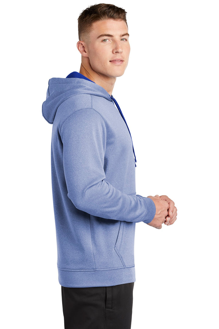 True Royal Hth Sport-Tek PosiCharge Sport-Wick Heather Fleece Hooded Pullover. ST264