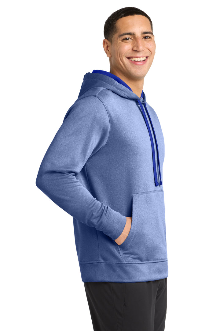 True Royal Hth Sport-Tek PosiCharge Sport-Wick Heather Fleece Hooded Pullover. ST264