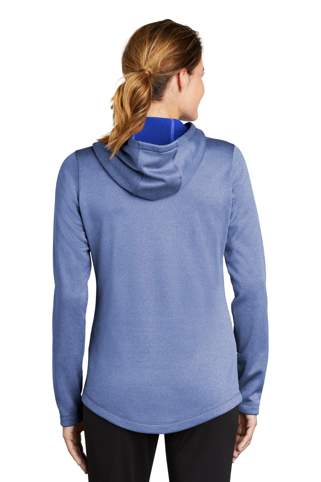 True Royal Hth Sport-Tek Women's PosiCharge Sport-Wick Heather Fleece Hooded Pullover. LST264