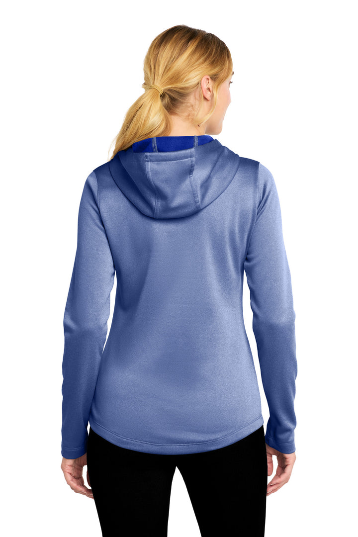 True Royal Hth Sport-Tek Women's PosiCharge Sport-Wick Heather Fleece Hooded Pullover. LST264