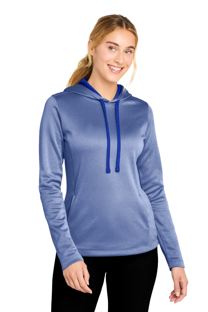True Royal Hth Sport-Tek Women's PosiCharge Sport-Wick Heather Fleece Hooded Pullover. LST264