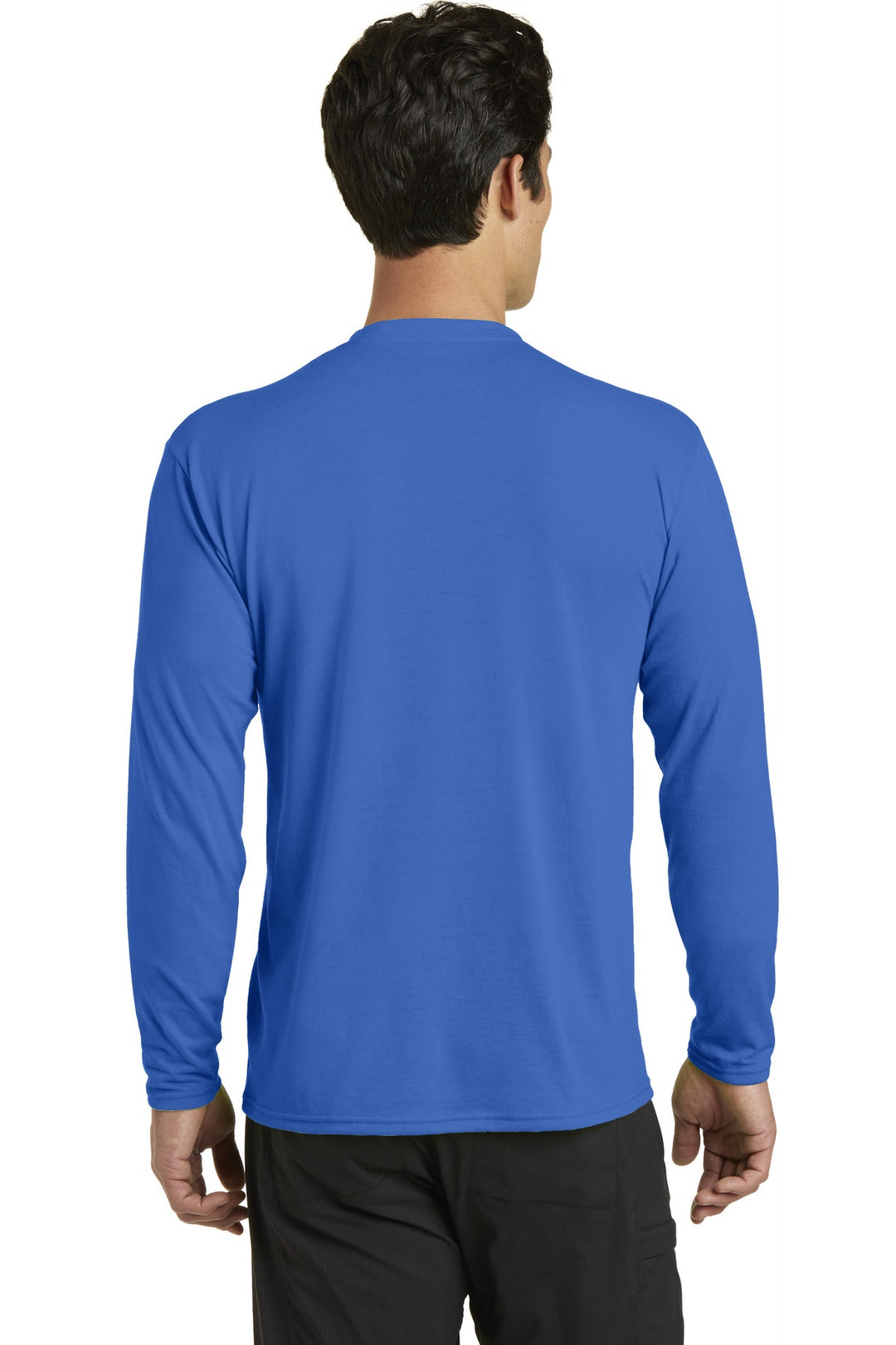 True Royal Port & Company Long Sleeve Performance Blend Tee. PC381LS