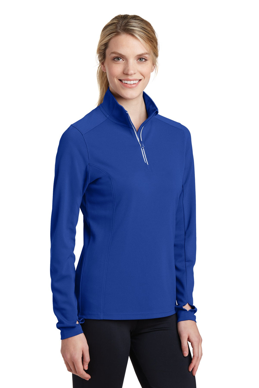 True Royal Sport-Tek Women's Sport-Wick Textured 1/4-Zip Pullover. LST860