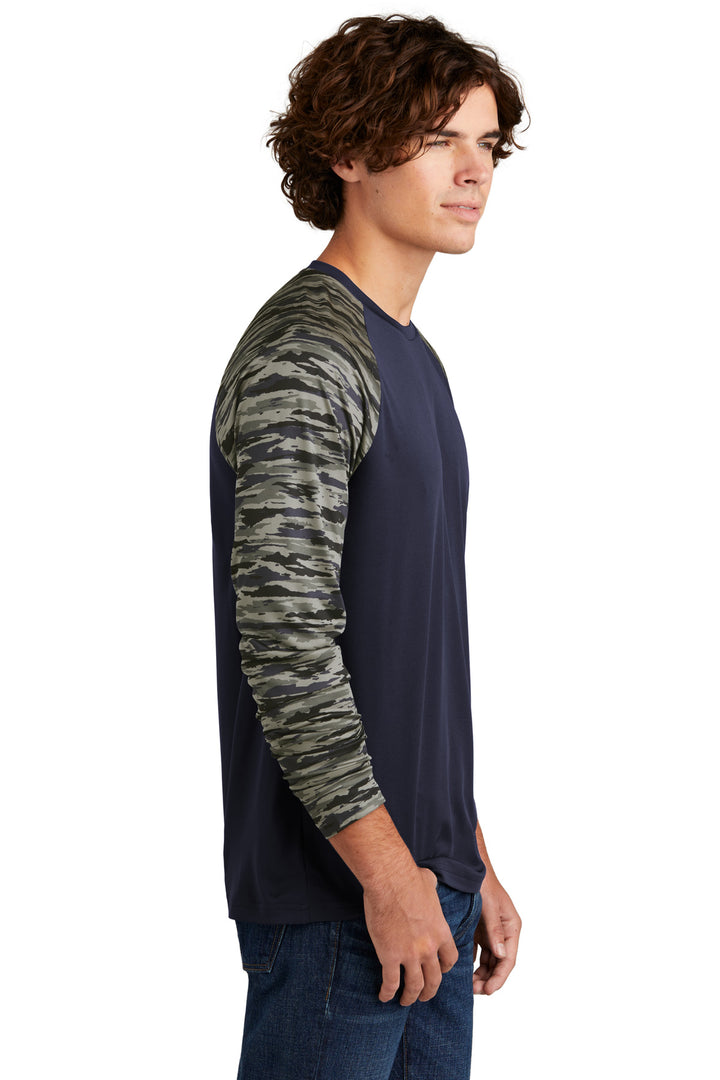 TrueNavy Sport-Tek Drift Camo Colorblock Long Sleeve Tee ST376LS