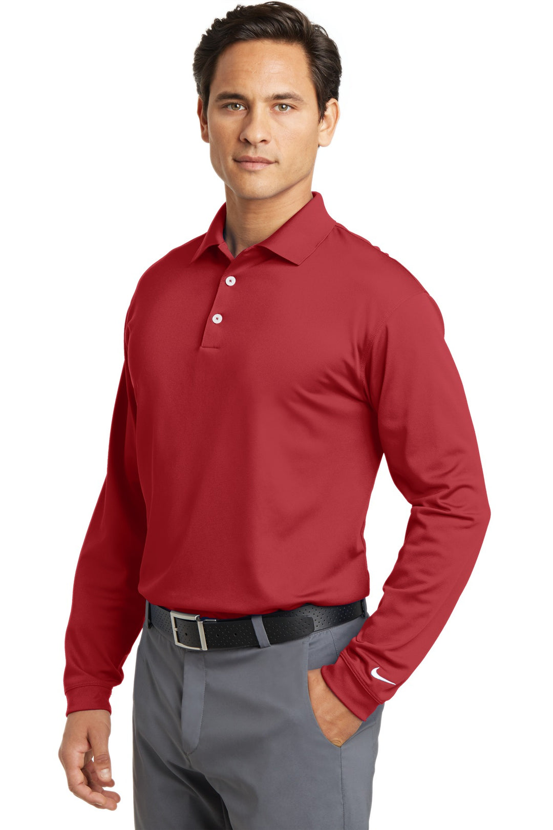 Varsity Red Nike Tall Long Sleeve Dri-FIT Stretch Tech Polo. 604940