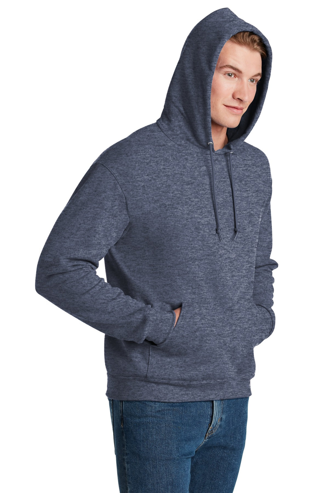 Vntg Hthr Navy Jerzees NuBlend Pullover Hooded Sweatshirt. 996M