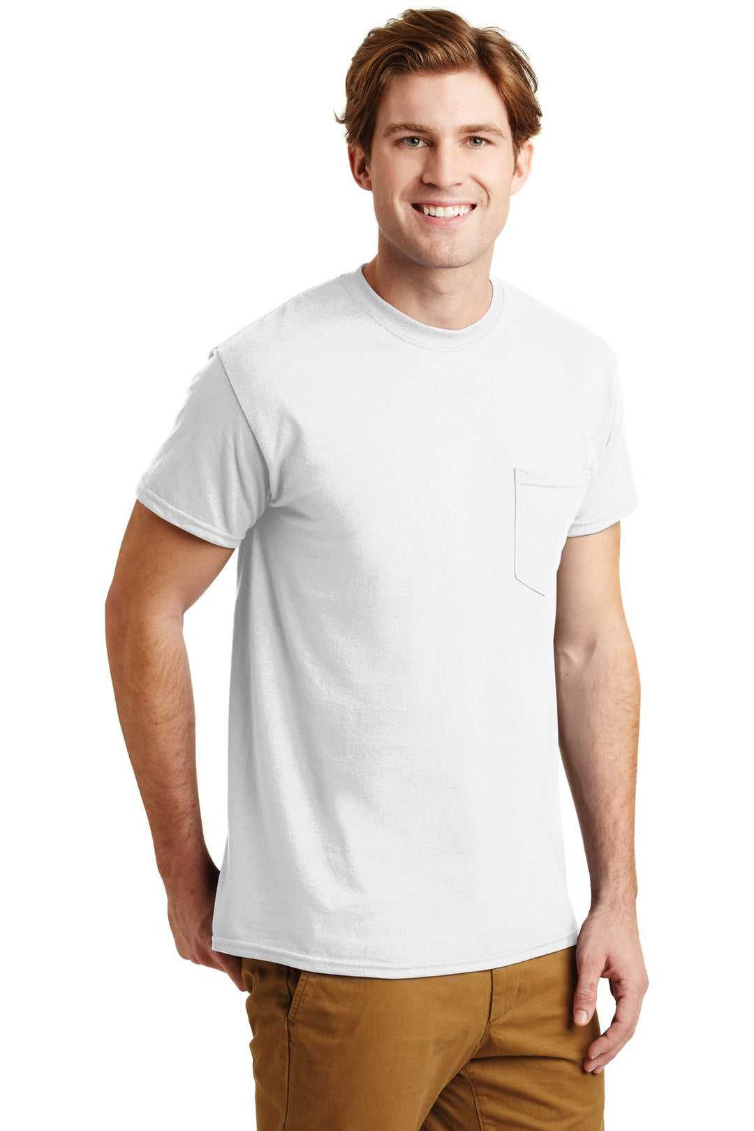 White Gildan - DryBlend 50 Cotton/50 Poly Pocket T-Shirt. 8300