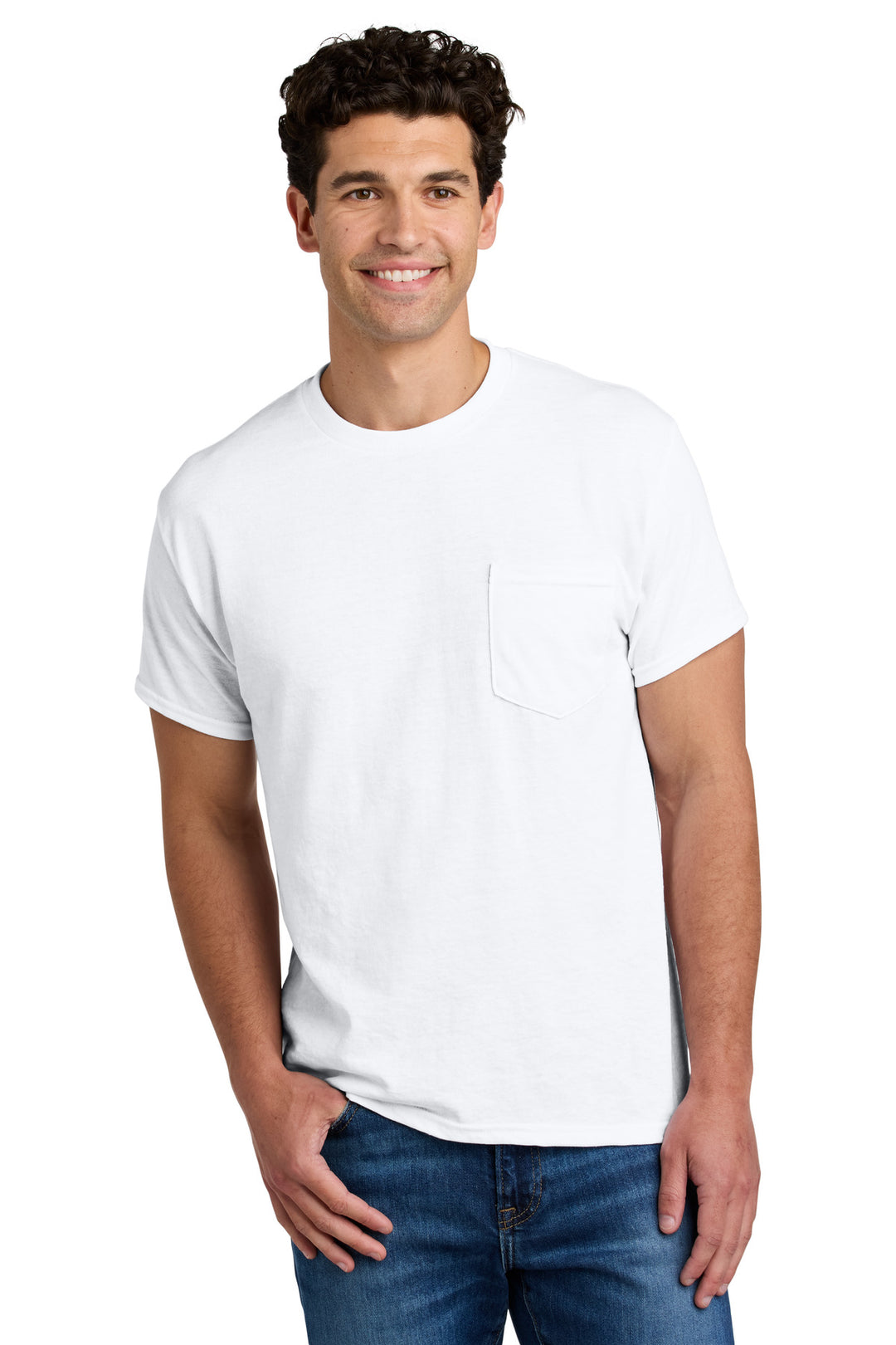 White Gildan - DryBlend 50 Cotton/50 Poly Pocket T-Shirt. 8300