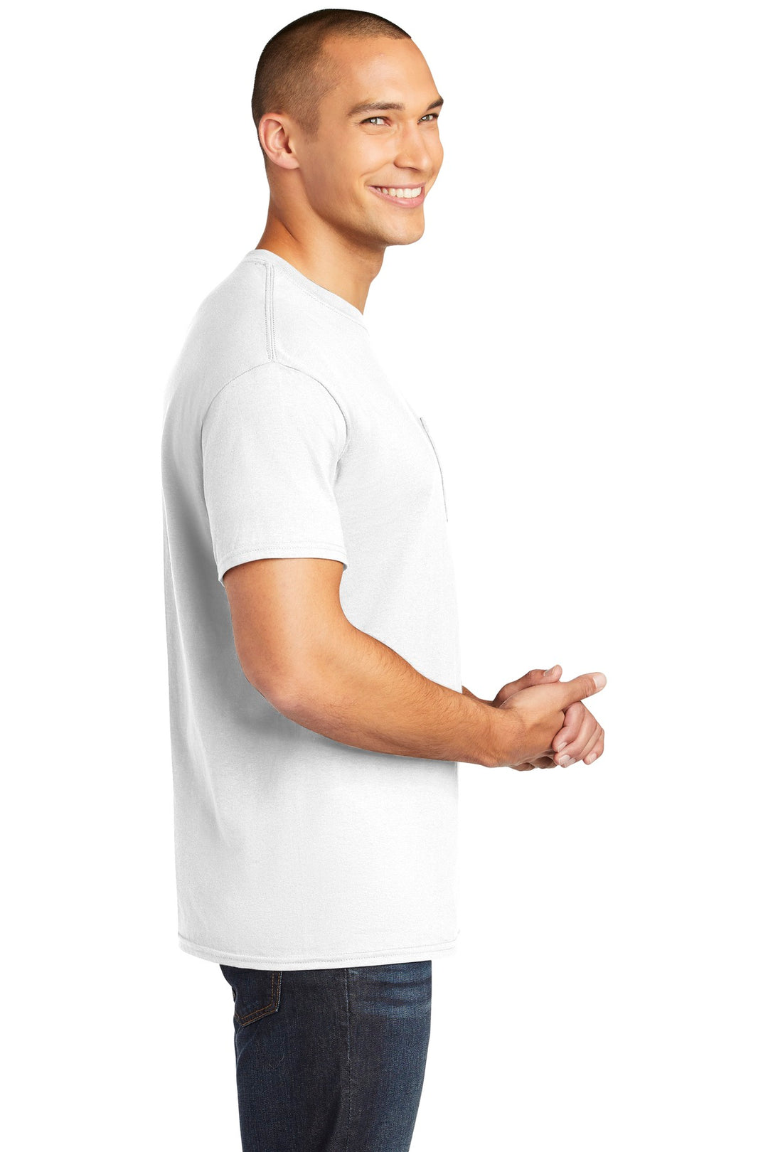 White Gildan Heavy Cotton 100% Cotton Pocket T-Shirt. 5300
