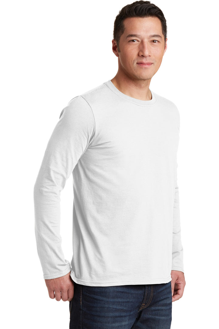 White Gildan Softstyle Long Sleeve T-Shirt. 64400