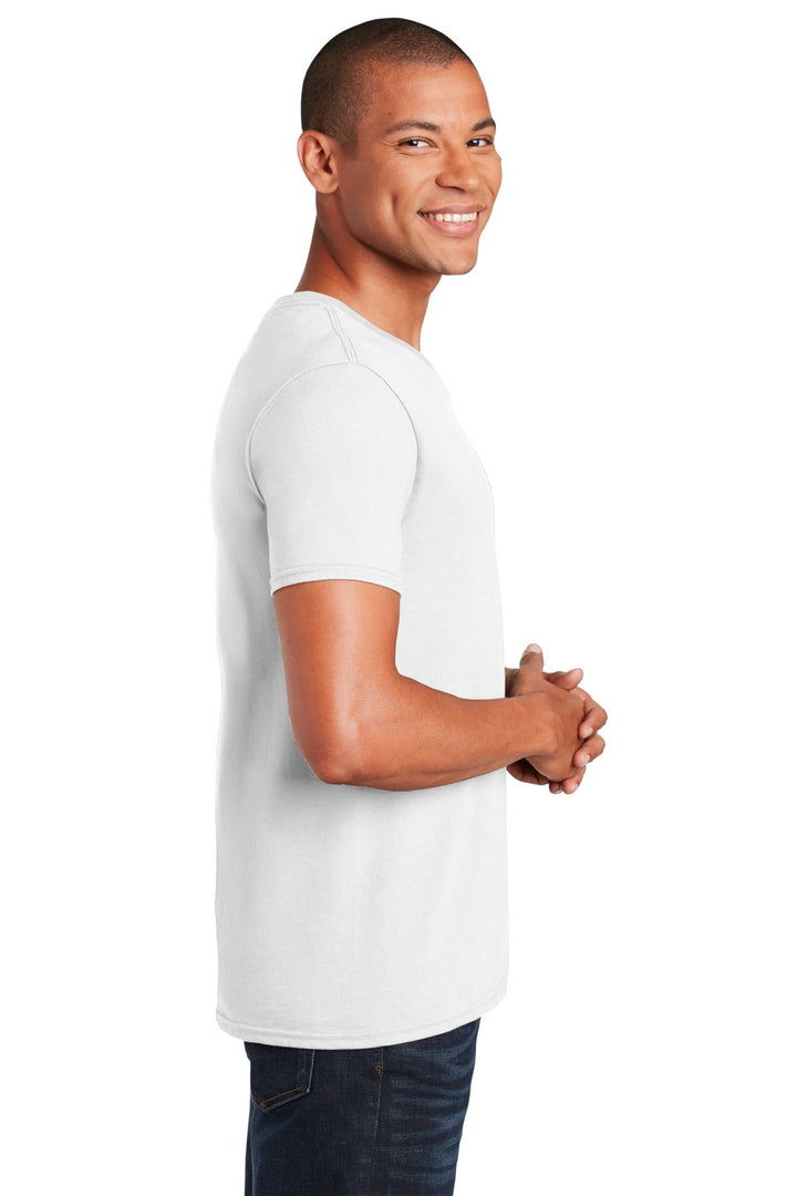 White Gildan Softstyle V-Neck T-Shirt. 64V00