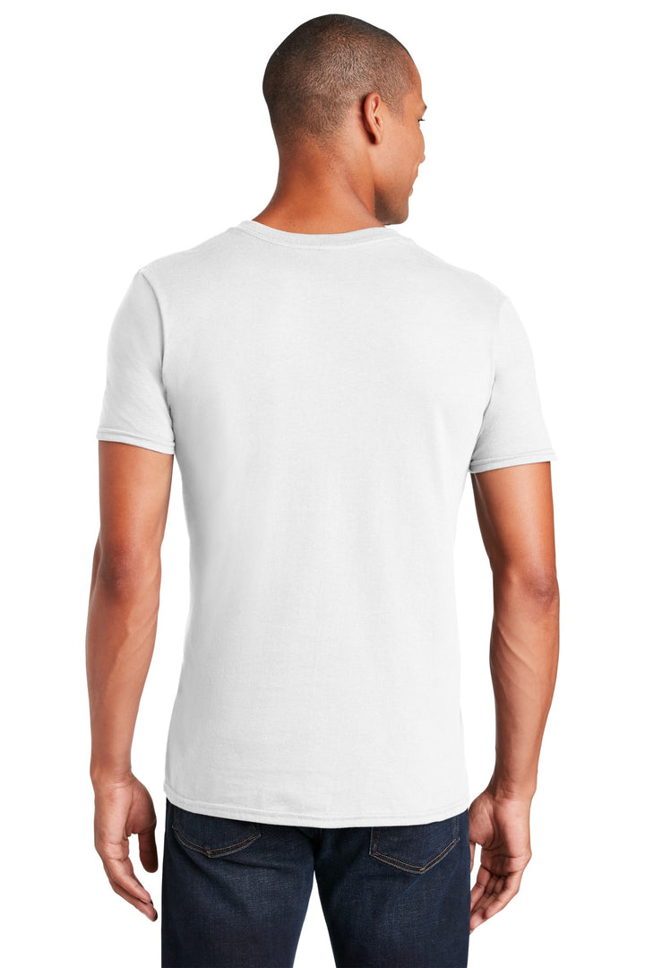 White Gildan Softstyle V-Neck T-Shirt. 64V00
