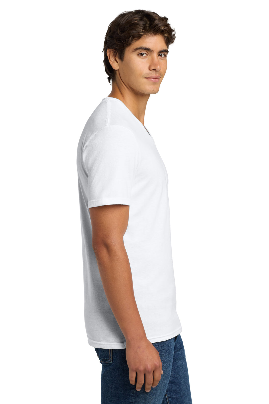 White Gildan Softstyle V-Neck T-Shirt. 64V00
