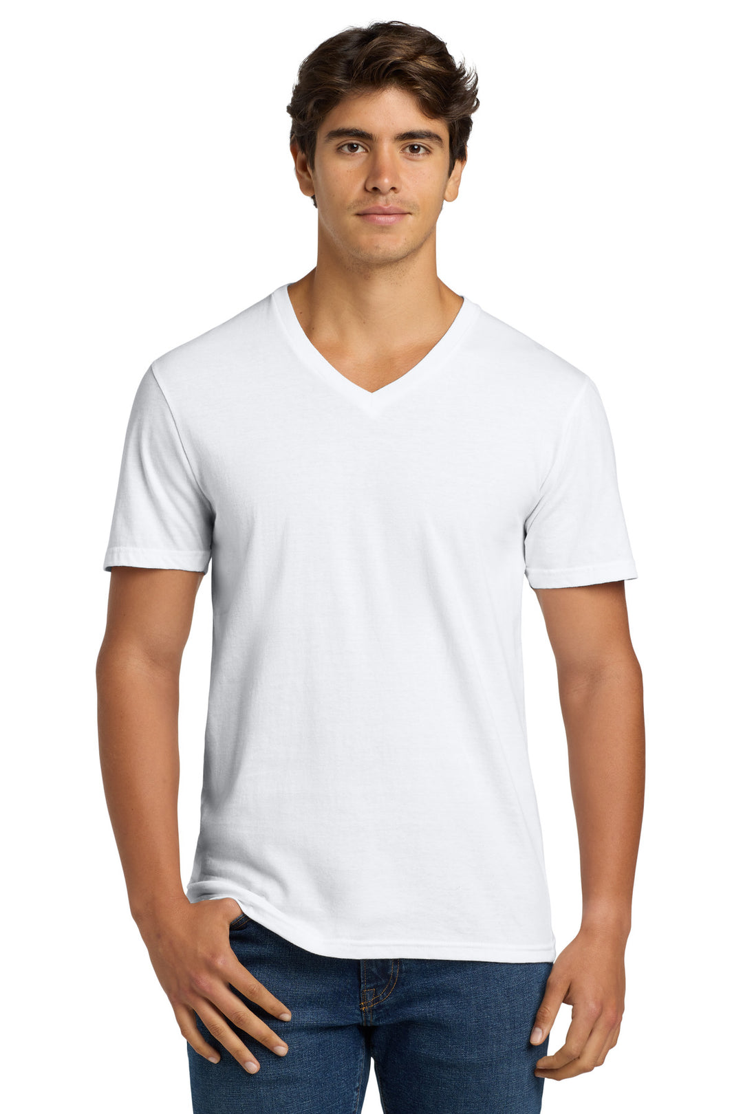 White Gildan Softstyle V-Neck T-Shirt. 64V00