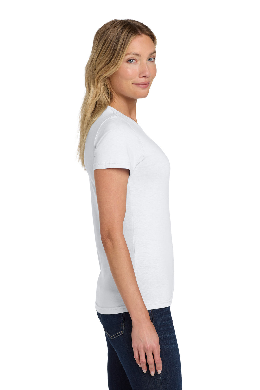 White Gildan Softstyle Women's T-Shirt. 64000L