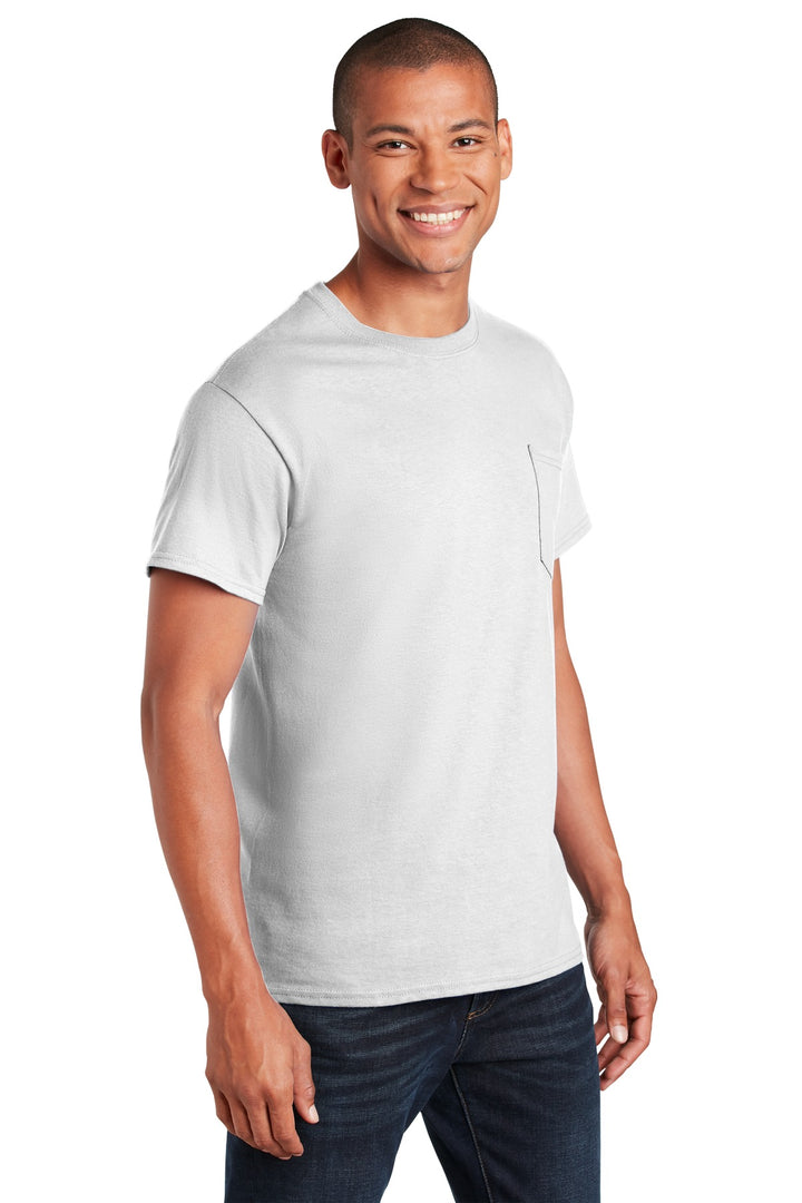 White Gildan - Ultra Cotton 100% US Cotton T-Shirt with Pocket. 2300